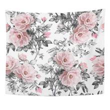 Tapeçaria de rosas com estampa floral, flores e folhas, decoração em aquarela, para pendurar na parede da sala, quarto, dormitórios de 50x60 polegadas 2024 - compre barato