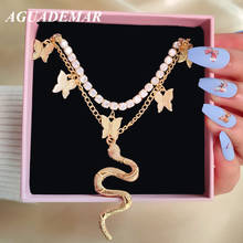 Multilayered Snake Pendant Necklace For Women Crystal Animal Letter Tennis Chain Choker Necklaces Punk Gold Silver Color Jewelry 2024 - buy cheap