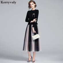 New Stitched Knitted Black Midi Women Dress Vestidos Invierno 2022 Mujer Long Sleeve Office Party Dress Roupas Femininas K6582 2024 - buy cheap