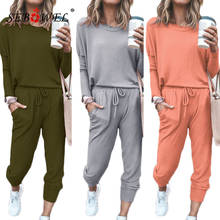 SEBOWEL Women's Loose Solid Color Long Sleeve Casual Two Pieces Sets Autumn Spring New Female T-shirt Trousers Clothes Suit 2024 - buy cheap