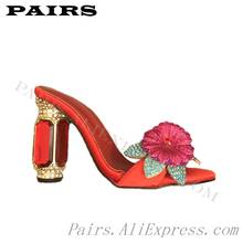 Luxury Shoes Women Designers Block Heel Slippers Red Mule Velvet Upper BlingBling Flower Crystal Red Sandals Plus Size 43 2024 - buy cheap