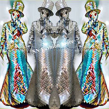 Vestido de fiesta Q18 para mujer, traje de espejo plateado, traje de cristal para escenario, disfraz de robot dj, traje de cosplay, ropa para club 2024 - compra barato