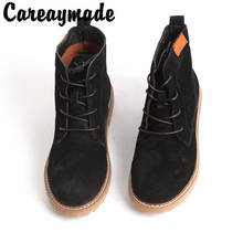 Careaymade-Hand made vintage Genuine leather boots,literature and art original Martin boots for women,Black single boots 2024 - buy cheap