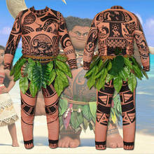 Moana Maui Tattoo-Camiseta/pantalones para adultos, Disfraces de Halloween para hombres y mujeres, disfraces de Cosplay con decoración de hojas, Cosplay de Halloween 2024 - compra barato