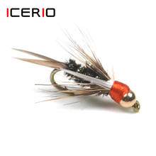 ICERIO-Cabeza de cuentas de latón, señuelos de pesca con mosca de trucha, Collar rojo, ninfa, 8 Uds. 2024 - compra barato
