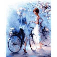 Frameless painting by numbers paint by numbers for home decor  PBN for living room 4050cm girl with bike 2024 - buy cheap