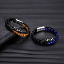 MKENDN  Men Natural Stone Genuine Braided Leather Bracelet  Stainless Steel Magnetic Clasp lapis lazuli Bead Bracelet Jewelry 2024 - buy cheap
