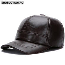Shaluotaotao tamanho ajustável chapéu de couro genuíno para homens inverno moda boné de beisebol nova proteção de ouvido térmica chapéus do pai 2024 - compre barato
