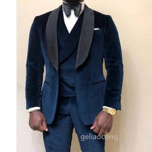 New Mens Wedding Suits 2020 Italian Design Custom Made Navy Blue Velvet Smoking Tuxedo Jacket 3 Piece Groom Terno Suits For Men 2024 - buy cheap