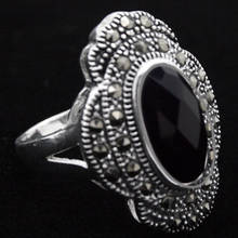 Anillo de marcasita de piedra Natural facetada, color plateado raro, negro Natural, 24x16mm, Sz 7/8/9/10 2024 - compra barato