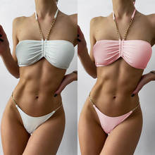 2021 Brazilian Chain Bikini Push Up Bandeau Sexy Swimwear Women Badpak Dames Maio Biquini Mujer Banador Monokini Maillot Femme 2024 - buy cheap