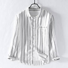 Camisa de lino de manga larga para hombre, camisa de marca informal a rayas blancas, camisola camisa de moda, Otoño, 2019 2024 - compra barato