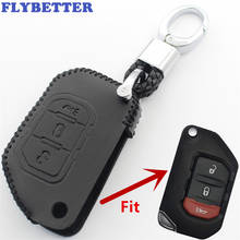 FLYBETTER Genuine Leather 3Button Flip Remote Key Case Cover For Jeep Wrangler/Gladiator L493 2024 - buy cheap