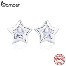 Brincos de prata refinada 925 bamoer, brincos pequenos de zircônio cúbico brilhante com estrela, joias de moda feminina sce435 2024 - compre barato