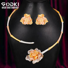 GODKI 3 Tone Luxury 4PCS Rose Flowers African Jewelry Sets For Women Wedding Cubic Zirconia Dubai Bridal SetS Costum Jewelry 2024 - buy cheap