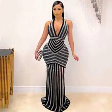 Felyn 2020 Ins Internet Celebrity Famous Dress Solid Diamond V-neck Sleeveless CelebrIty Party Maxi Dress Vestidso 2024 - buy cheap