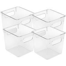 Grande negócio caixas de armazenamento de plástico limpar despensa organizador caixa bin recipientes para organizar cozinha frigorífico, alimentos, (quadrado, 4-pack) 2024 - compre barato