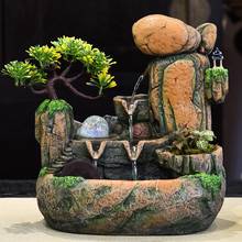 Fonte de água interior de resina artesanal, 220v, rockery, micro paisagem, fontes cascata, feng shui, decoração de casa, artesanato 2024 - compre barato