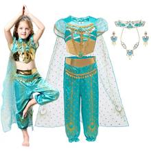Arabian princesa jasmim vestir-se para meninas lâmpada de aladdin manga curta topos e calças barriga 2 pçs conjunto halloween fantasia traje 2024 - compre barato