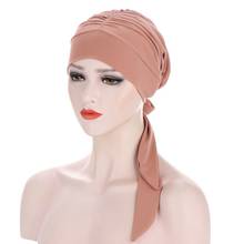 Touca muçulmano turbante para mulheres, gorro de quimioterapia pré-amarrado, bandana, lenço de cabeça, acessórios para cabelo com fecho 2024 - compre barato