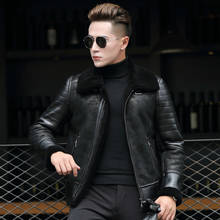 Genuine Leather Pilot Jacket Sheepskin for Men Natural Wool Fur Coat Motorcycle Chaqueta Cuero Hombre 8726 KJ826 2024 - buy cheap