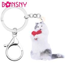 Bonsny Acrylic Valentine's Day Persian Cat Key Chains Rings Animal Keychains For Women Girls Teen Bag Car Wallet Decoration Gift 2024 - buy cheap