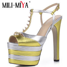 MILI-MIYA Spiked Rivets pearled High Heels Sandalias Genuine leather Summer Shoes Woman Design Gladiator peep toe Sandals Pumps 2024 - buy cheap