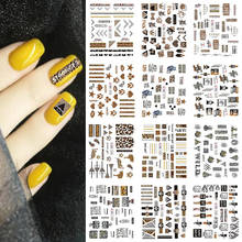 Набор наклеек для ногтей, 12 шт., золотой леопард, набор слайдеров для маникюра, украшения из фольги, цветы, маникюр 2024 - купить недорого