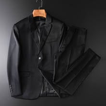 Minglu de lana traje de hombre (chaqueta + Pantalones) 2 piezas de lujo único Breasted trajes de hombre novio de boda Boda de talla grande 4xl Slim fiesta traje de los hombres 2024 - compra barato