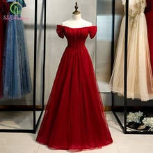 SSYFashion New Banquet Elegant Burgundy Evening Dress Boat Neck Beading Floor-length Long Formal Prom Gown Vestido De Noche 2024 - buy cheap