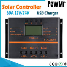 Powmr controlador de bateria 60a, painel de controle solar de 12v 24v, uso automático de alta eficiência, carregador usb 5v pwm regulador com tela lcd 2024 - compre barato