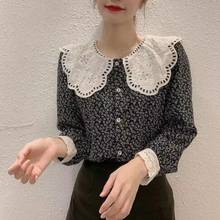 Blouse Women Autumn Lace Stitching Peter Pan Collar Blouse Women's Shirt Top Blusas Mujer De Moda 2024 - buy cheap