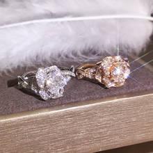 Женское кольцо с фианитом, кольцо цвета розового золота с цветком, обручальное кольцо с фианитами, ювелирные украшения для свадьбы 2024 - купить недорого