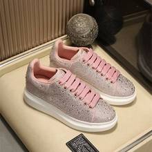 Crystal Sneakers Women White Wedges Genuine Leather Pink Casual Shoes Ladies Lace-up 2020 New Fashion Luxury Brand Woman Shoe 2024 - buy cheap