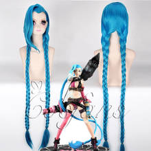 LOL Jinx-pelucas de Cosplay para mujer, trenzas de cola de caballo doble azul, pelo largo de 120cm para fiesta de Halloween, accesorios para peluca de Cosplay 2024 - compra barato