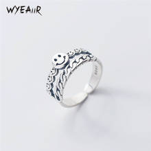 WYEAIIR Silver Color Double-layer Retro Chain Cute Smiley Happy Female Resizable Opening Rings 2024 - buy cheap