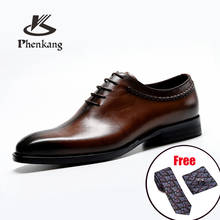 Zapatos de vestir de cuero genuino para hombre, calzado de negocios con cordones negros, de marca, para boda, Phenkang, 2020 2024 - compra barato