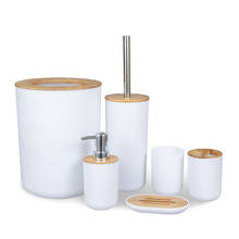 Bathroom Accessories Set 6 Pieces Bamboo Room Set Toothbrush Holder Soap Dispenser Toilet Brush Trash Can Bathroom Essential Set 2024 - buy cheap