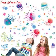 Underwater World Removable Wall Stickers Bathroom Toilet Kids Room Wall Decor Painting Waterproof Cute Jellyfish Wallpaper 2024 - buy cheap