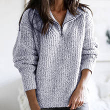 Suéter de punto con cremallera para mujer, jersey con cuello vuelto, otoño, invierno, navidad 2024 - compra barato
