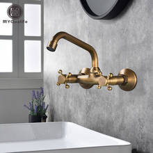 Wall Mounted Bathroom Kitchen Faucet Dual Handle Brass Antique Hot and Cold Water Tap 360 Swivel Long Spout Kitchen Mixer Tap 2024 - buy cheap