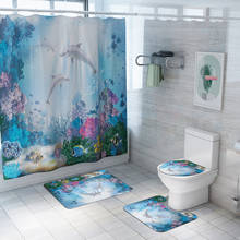 Cortina de chuveiro 3d estilo oceano com golfinhos, cortinas à prova d'água + tapetes antiderrapantes para banheiro 2024 - compre barato
