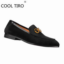 COOL TIRO Black Velvet Stripe Men‘s Suede Loafers Leather Moccasins Flats Slip On slippers Smoking Men Wedding dress Party Shoes 2024 - buy cheap