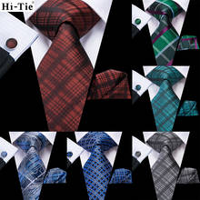 Темно-синий бордовый клетчатый Шелковый Свадебный галстук для мужчин Hanky Cufflink подарок мужской галстук Gravata модный дизайнерский бизнес Прямая поставка 2024 - купить недорого