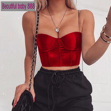 Meqeiss 2021 Summer Crop Top Women Sexy Bustier Top Blackless Chain Strap Padded Cropped Casual Satin Black Crop Tops Clothes 2024 - buy cheap