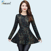 Basic Shirts Blouse Peplum Tops Women Belly Long Sleeve Elegant Lady Temperament Floral Printed Vintage Tunic Blouse O328 2024 - buy cheap