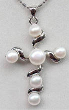 P & P-collar de perla cutícula de agua dulce, blanco, 7-8mm, collar de colgante de Cruz + cadena gratis 2024 - compra barato