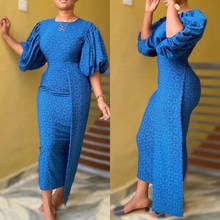 Plus Size Dress Women Bodycon Puff Short Sleeves Blue Dresses Elegant Irregular Office Lady Summer Fashion Midi Dress Africa New 2024 - buy cheap