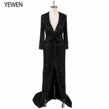 In Stock Size 4/8 V-neck 2020 Black Prom Dress Crystal Evening dresses long sleeve elegant Arab robe de soiree formal gown YeWen 2024 - buy cheap