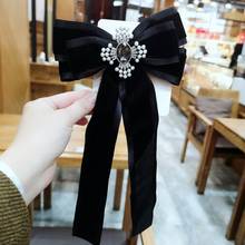 Retro Velvet Long Bow Tie Brooch Women's Rhinestone Bowknot Necktie Shirt Collar Pins Badge Fashion Jewelry Clothing Accessories 2024 - buy cheap